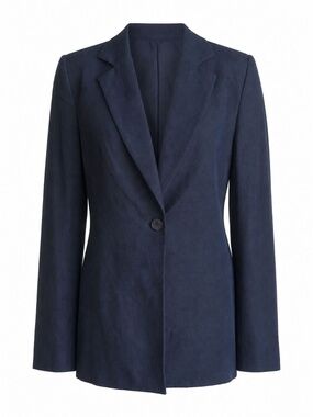Philippe Adec Navy Linen Blend Single Button Tailored Blazer Size 4